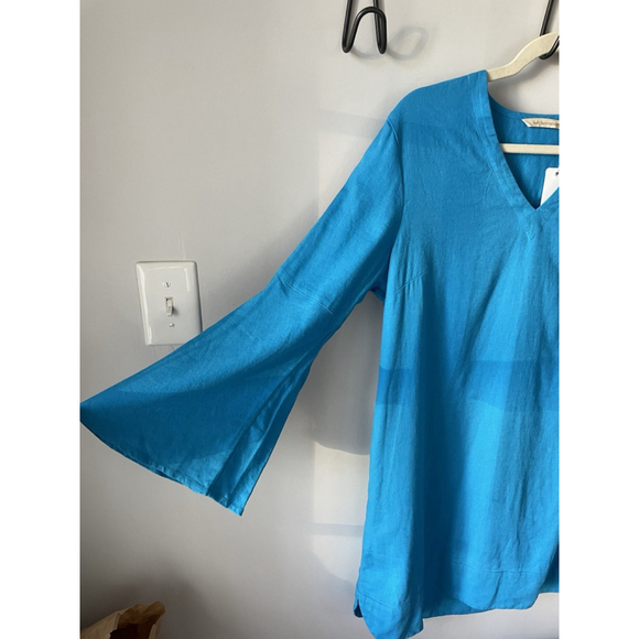 NWT Soft Surroundings Petite Medium Bright Blue Linen Blend Tunic Or Coverup - Picture 2 of 7